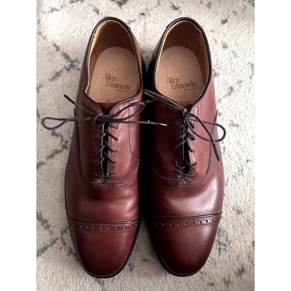 Mens Allen Edmonds Byron Brown Cap Toe Dress Oxford Shoes Leather Lace Size 10 - Picture 1 of 10
